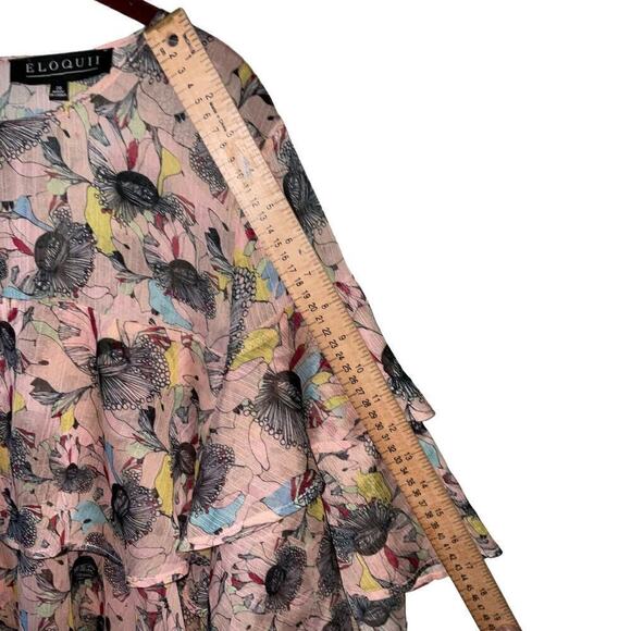 ELOQUII Layered Ruffle Crepe Pink Floral Print Short Sleeved Shift Dress Sz. 20 - Picture 12 of 16